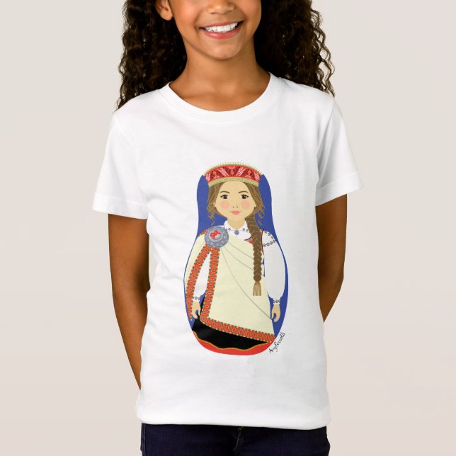 Latvian Brunette Matryoshka Girls' T-Shirt (Front)