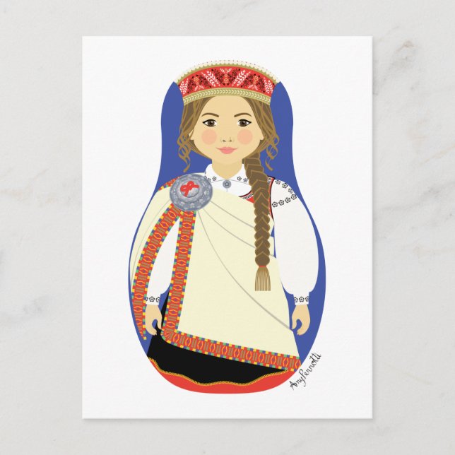 Latvian Brunette Matryoshka Postcard (Front)