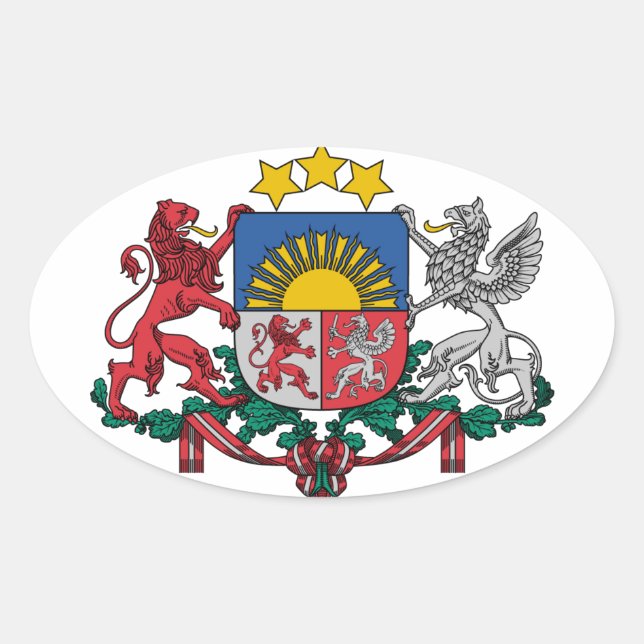 Latvian coat of arms oval sticker (Front)