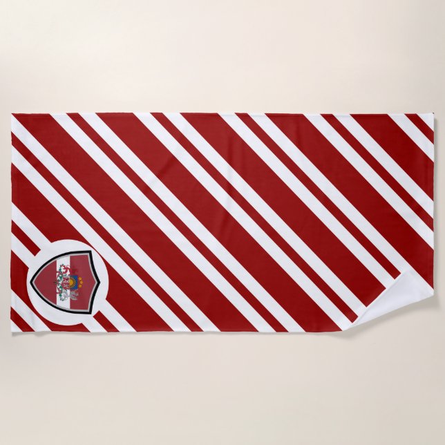 Latvian flag-coat arms beach towel (Front)