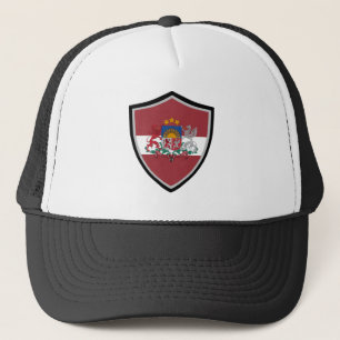 Latvian flag-coat arms trucker hat