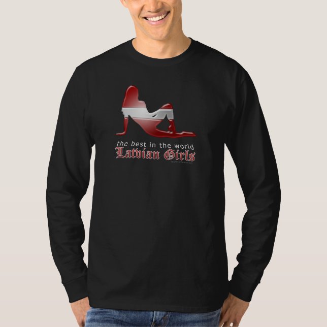 Latvian Girl Silhouette Flag T-Shirt (Front)
