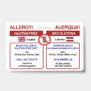 LATVIAN Gluten Free Travel Card   Allergy Badge ID Badge