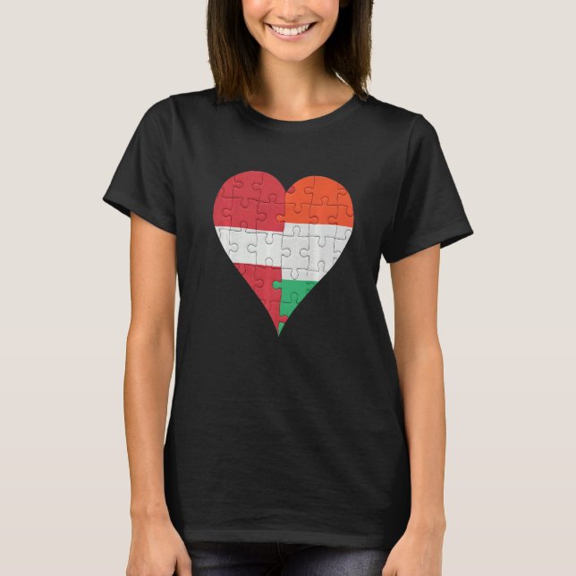 Latvian Hungarian Flag Heart T-Shirt (Front)