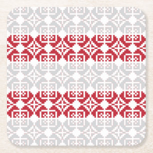 Latvian Morning SUN geometric pattern II Square Paper Coaster