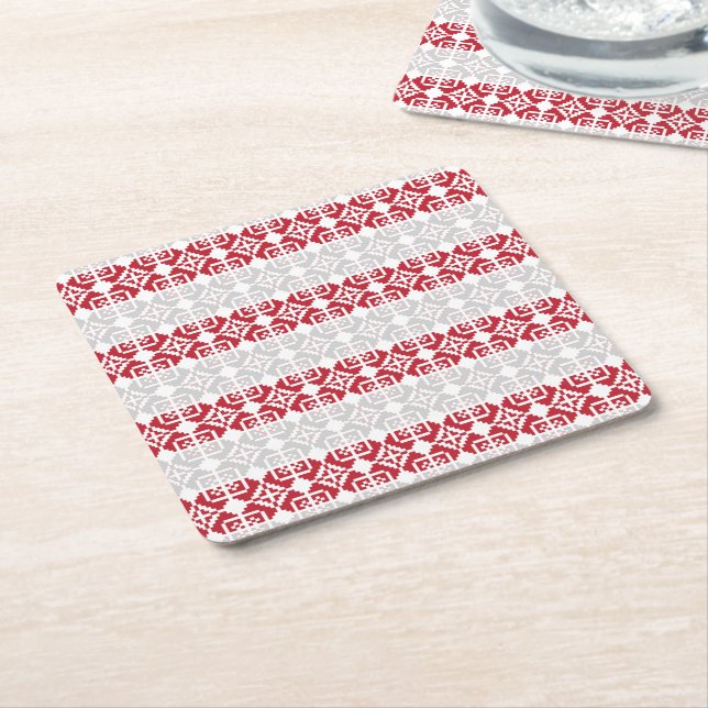Latvian Morning SUN geometric pattern II Square Paper Coaster (Angled)