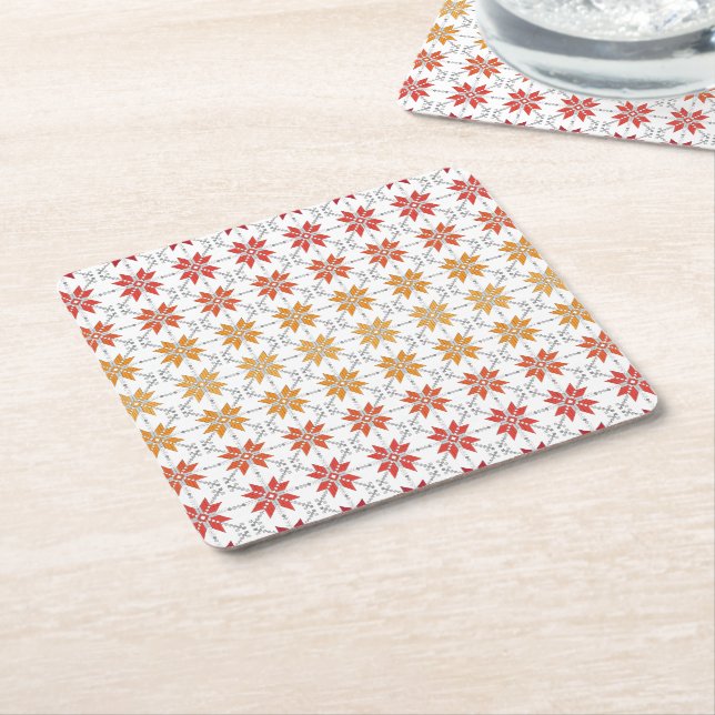 Latvian Morning SUN geometric pattern IV Square Paper Coaster (Angled)