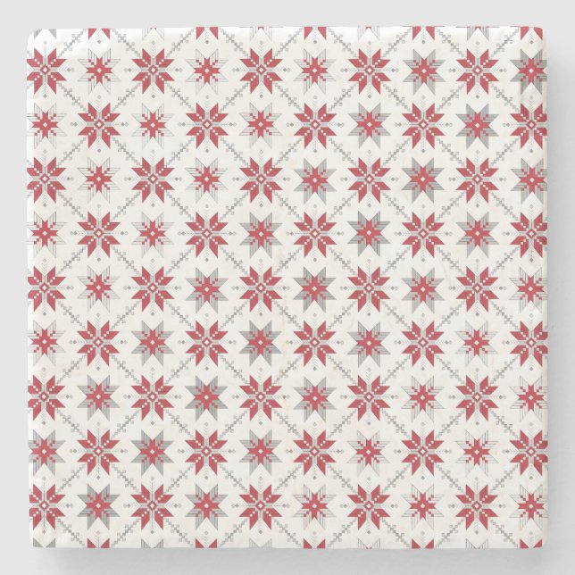 Latvian Morning SUN geometric pattern V Stone Coaster (Front)