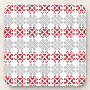 Latvian red and grey geometric Moon cross Coaster