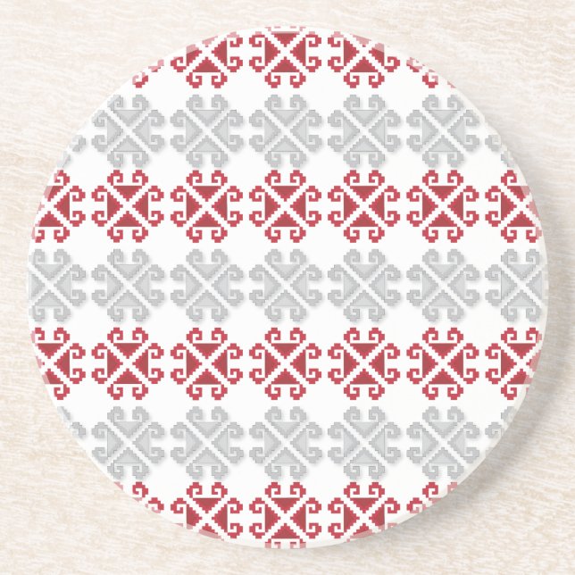 Latvian red and grey geometric Moon cross Coaster (Front)