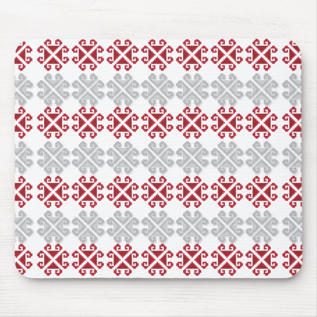 Latvian red and grey geometric Moon cross Mouse Pad (Front)
