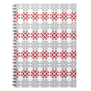 Latvian red and grey geometric Moon cross Notebook