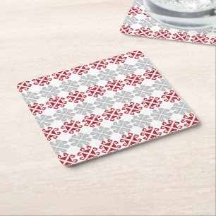 Latvian red and grey geometric Moon cross Square Paper Coaster