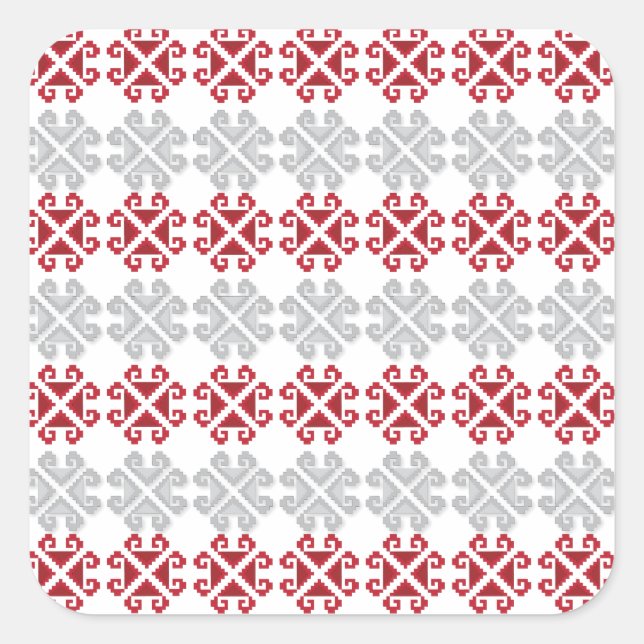 Latvian red and grey geometric Moon cross Square Sticker (Front)