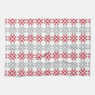 Latvian red and grey geometric Moon cross Tea Towel