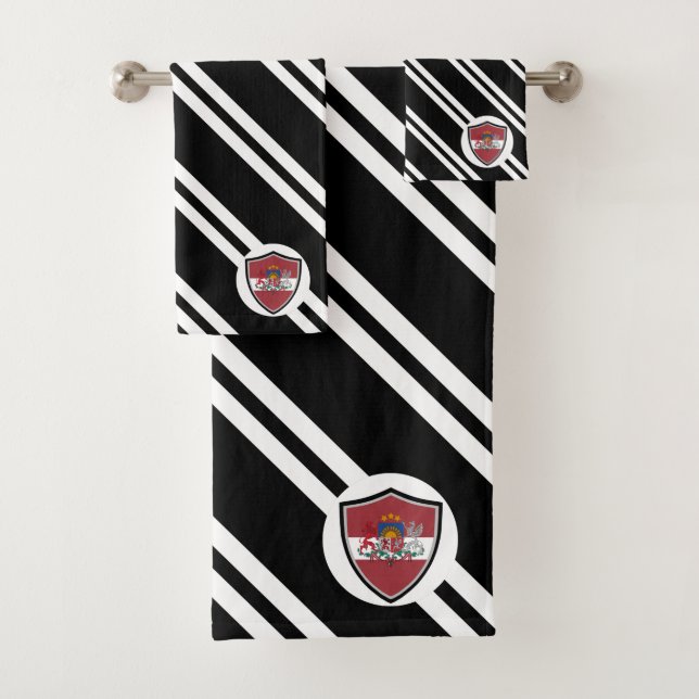 Latvian shield flag-coat arms bath towel set (Insitu)