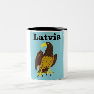 Latvian travel poster. Two-Tone coffee mug
