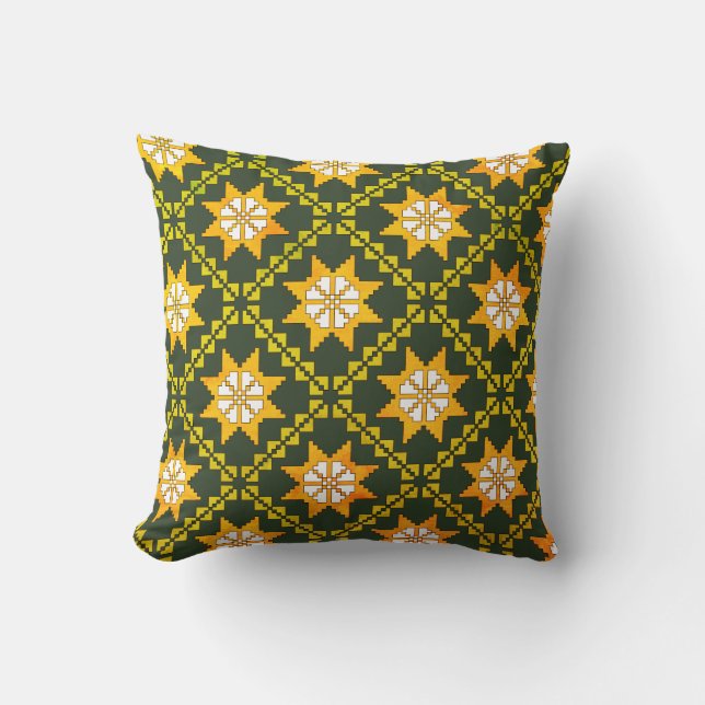 Latvian Vintage folk art Auseklis pattern Cushion (Front)
