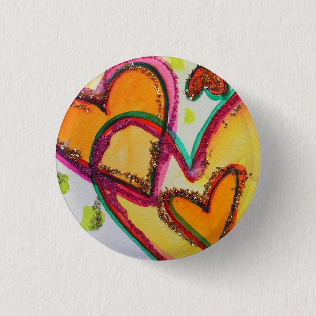 Laugh Hearts Connect Art Buttons or Lapel Pins (Front)
