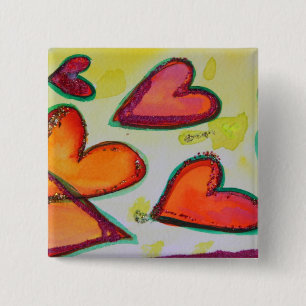 Laugh Hearts Flying Art Button or Pin Jewellery