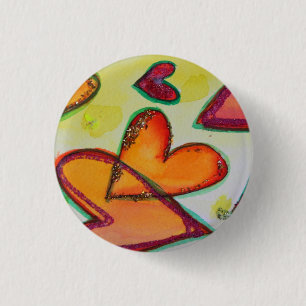 Laugh Hearts Flying Art Buttons or Pins Jewellery