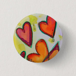 Laugh Hearts Flying Art Buttons or Pins Jewellery