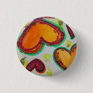 Laugh Hearts Pink Bliss Art Buttons or Lapel Pins