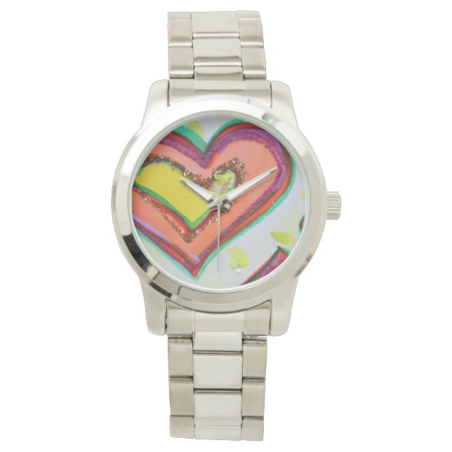 Laugh Hearts Two Hearts Colourful Art Custom Watch (Front)