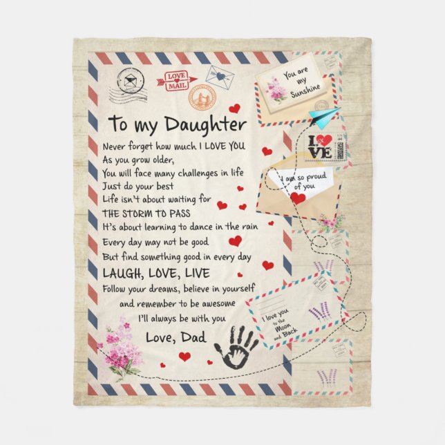 Laugh, Love, Live For Daughter - Love Dad Fleece Blanket (Front)
