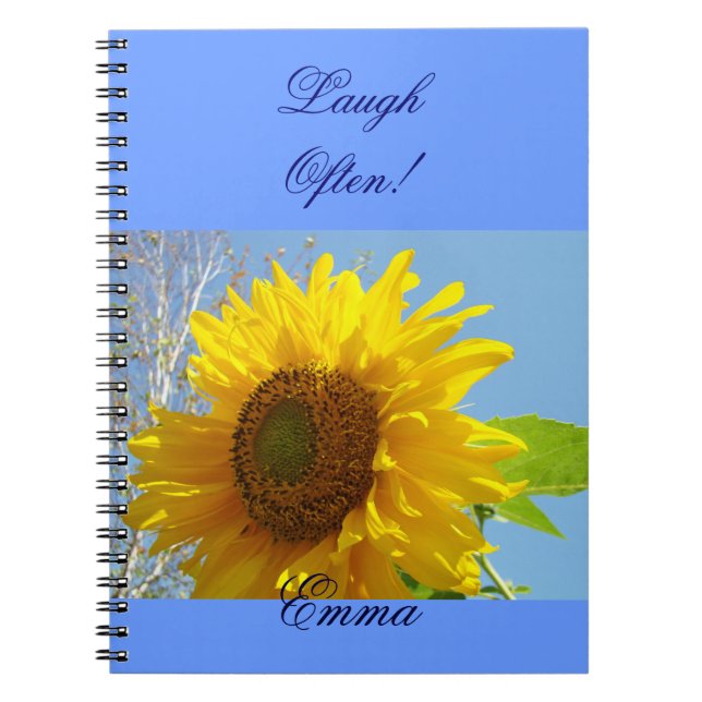 Laugh Often! notebooks Your Name custom Sunflower (Front)