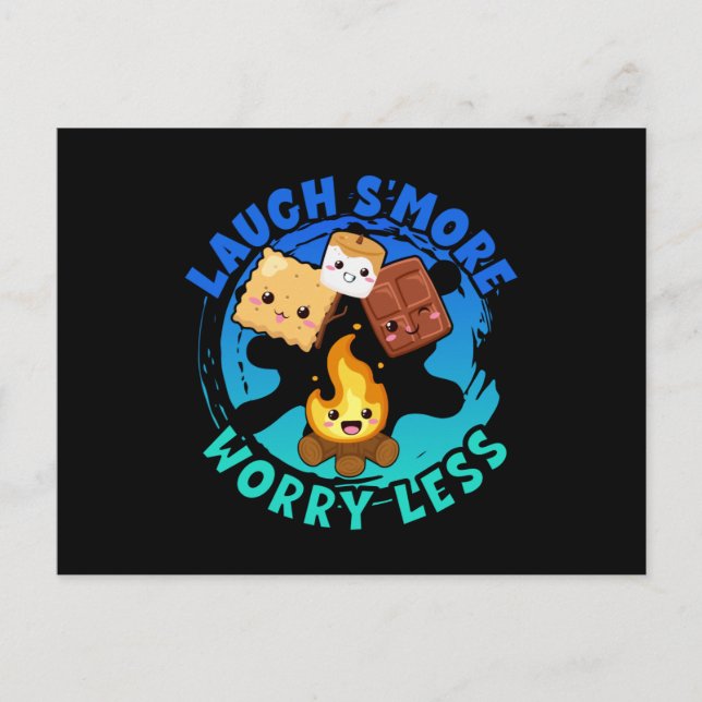 Laugh Smore Worry Less Cute Kids Boys Camping Postcard (Front)