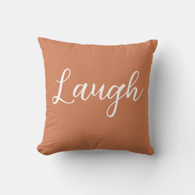Laugh Throw Pillow Copper Orange White (Front)