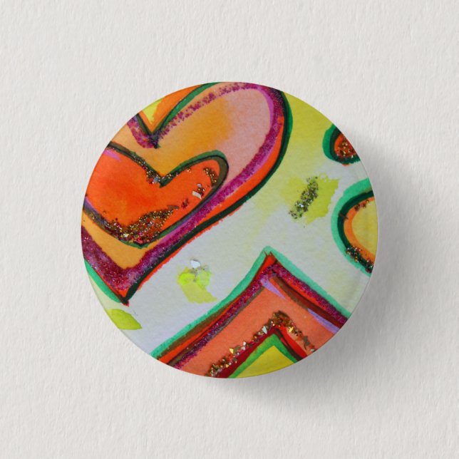 Laugh Two Hearts Art Buttons or Lapel Pins (Front)