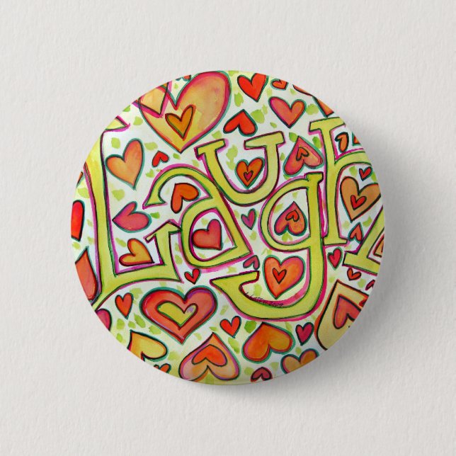 Laugh Word Art Pendant Pin Buttons (Front)