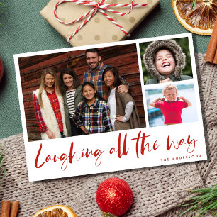 Laughing All the Way Modern Photo Plaid Card