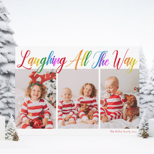 Laughing All The Way Rainbow 3 Christmas Photo Holiday Card