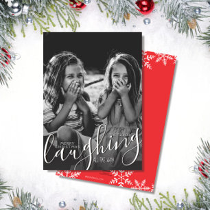 Laughing All the Way Snowflakes Red Christmas Holiday Card