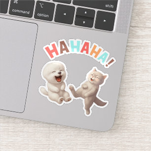 Laughing Besties: HAHAHA! Smiling Bichon & Cat Art