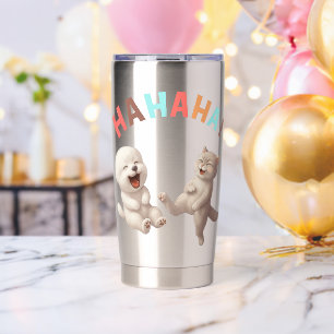 Laughing Besties: HAHAHA! Smiling Bichon & Cat Art Insulated Tumbler