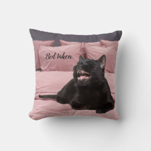 Laughing Black Cat Throw Pillow