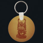 Laughing Buddha (dark red) Key Ring<br><div class="desc">Dark red laughing Buddha wood-cut style image with hands upraised.</div>
