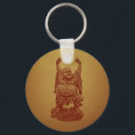 Laughing Buddha (dark red) Key Ring<br><div class="desc">Dark red laughing Buddha wood-cut style image with hands upraised.</div>