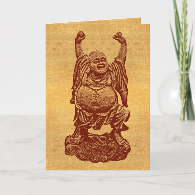 Laughing Buddha + your text! (dark red on paper) Card (Front)