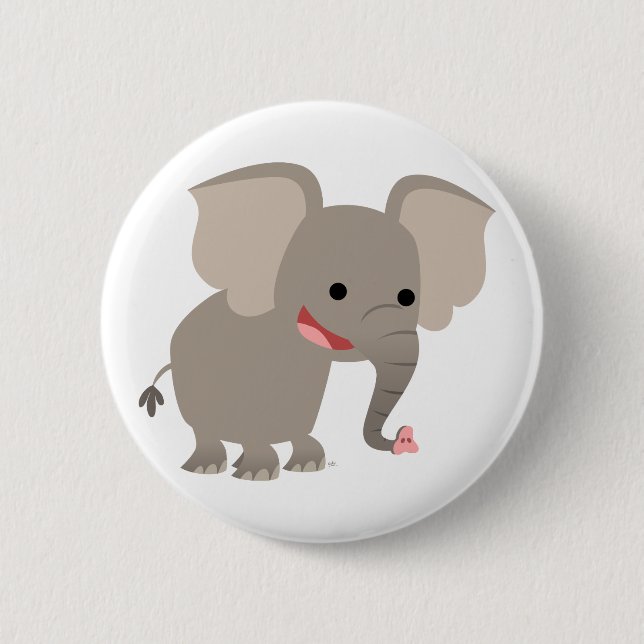 Laughing Cartoon Elephant  Button Badge (Front)