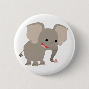 Laughing Cartoon Elephant Button Badge