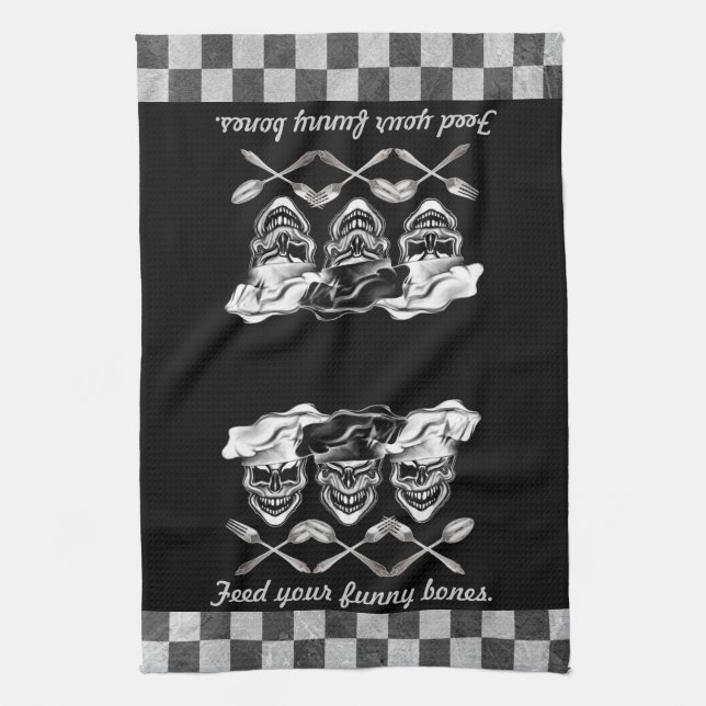 Laughing Chef Skulls Tea Towel (Vertical)