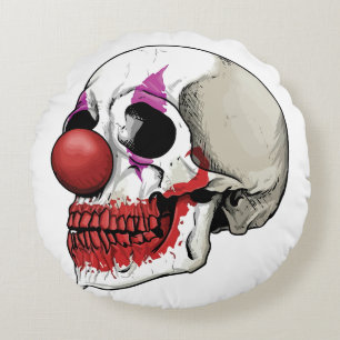Laughing Clown Skull - Fate Until Death Round Cushion