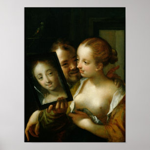 Laughing Couple with a mirror, 1596 Poster