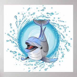 Laughing Dolphin in Splash Circle Poster
