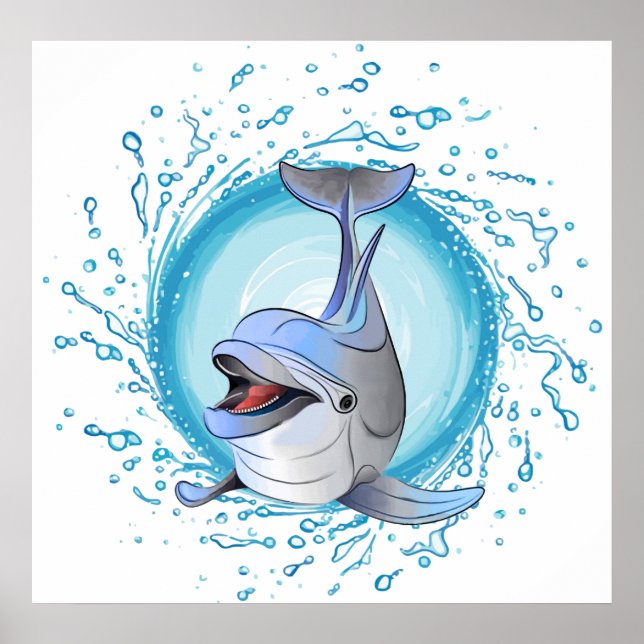 Laughing Dolphin in Splash Circle Poster (Front)
